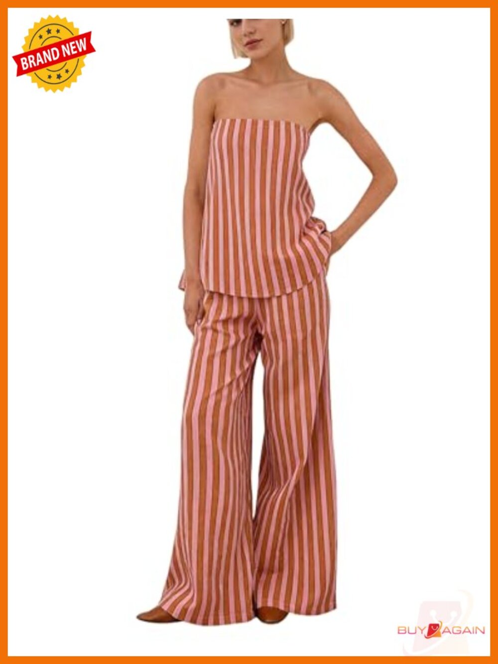 Polka dot tube top and wide leg pants lounge set